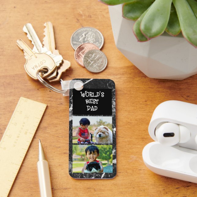 Best Dad Ever 2 Photo Modern Keepsake Father's Day Key Ring (Desk)