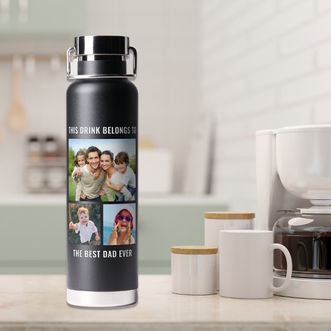 Best Dad Ever 3 Photo Black Water Bottle (Creator Uploaded)