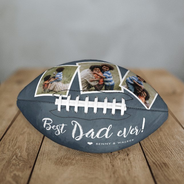 Best Dad Ever 3 Photo Collage Fathers Day College Football (Simple Handwritten Best Dad Ever script 3 photo collage father's day gift football.)