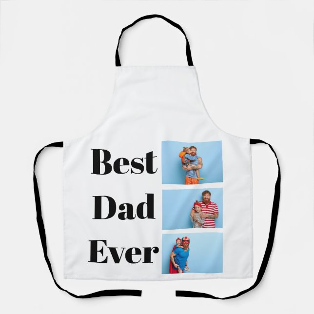 Best Dad ever 3 Photo Collage Father's Day Gift Apron (Front)