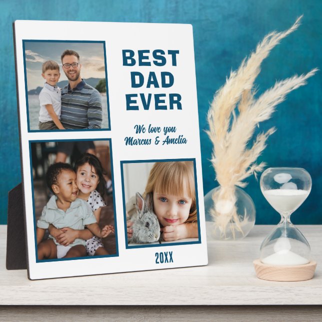 Best Dad Ever 3 Photo Collage Father's Day  Plaque (Side)