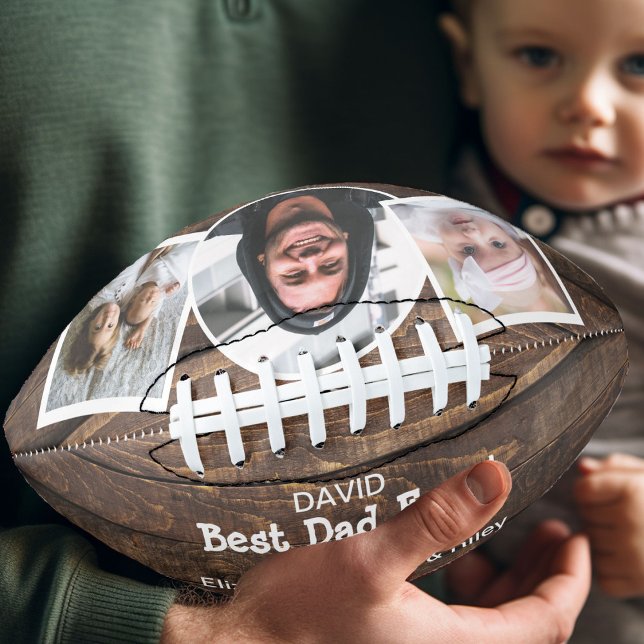 Best Dad Ever 3 Photo Collage Football (Best Dad Ever football photo keepsake.)
