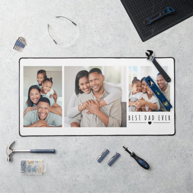 Best Dad Ever | 3 Photo Collage Personalised Desk Mat (Workstation)