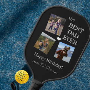 Best dad ever 3 photo collage typography pickleball paddle
