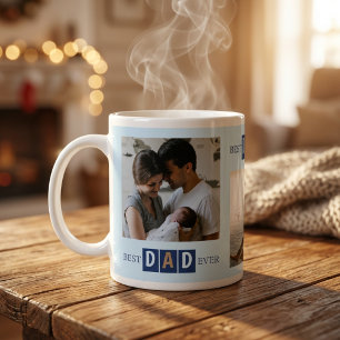 Best Dad Ever 3 Photo Cool Typography Large Coffee Mug