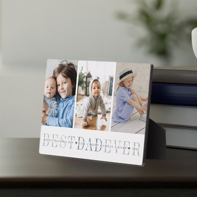 Best Dad Ever | 3 Photo Father's Day Collage Plaque (Creator Uploaded)