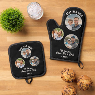 Best Dad Ever 3 Photos Father`s Day Keepsake Oven Mitt & Pot Holder Set