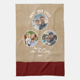 Best Dad Ever 3 Photos Father`s Day Keepsake  Tea Towel