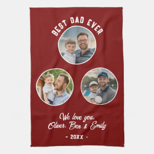 Best Dad Ever 3 Photos Father`s Day Keepsake Tea Towel