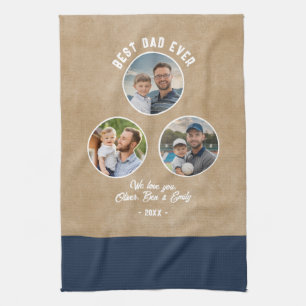Best Dad Ever 3 Photos Father`s Day Keepsake  Tea Towel