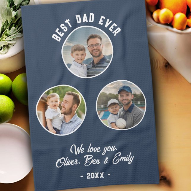 Best Dad Ever 3 Photos Father`s Day Keepsake Tea Towel (Creator Uploaded)