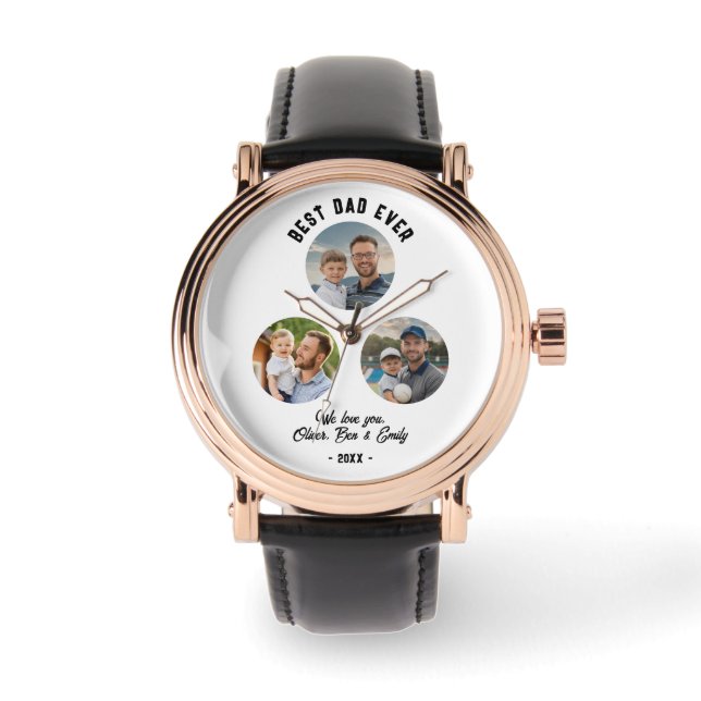 Best Dad Ever 3 Photos Father`s Day Keepsake Watch (Front)