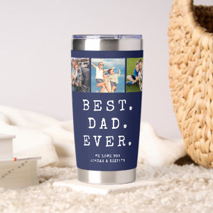 BEST DAD EVER 3 Photos Personalised Blue Insulated Tumbler