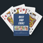 Best Dad Ever 3 Photos Playing Cards<br><div class="desc">This deck of playing cards is a perfect gift for dad for Father's Day, Birthday, or Christmas. The design features three photo frames for pictures of children or dad. The white text "Best Dad Ever" appears above the pictures all on a dark blue background. Custom text allows you to personalise...</div>