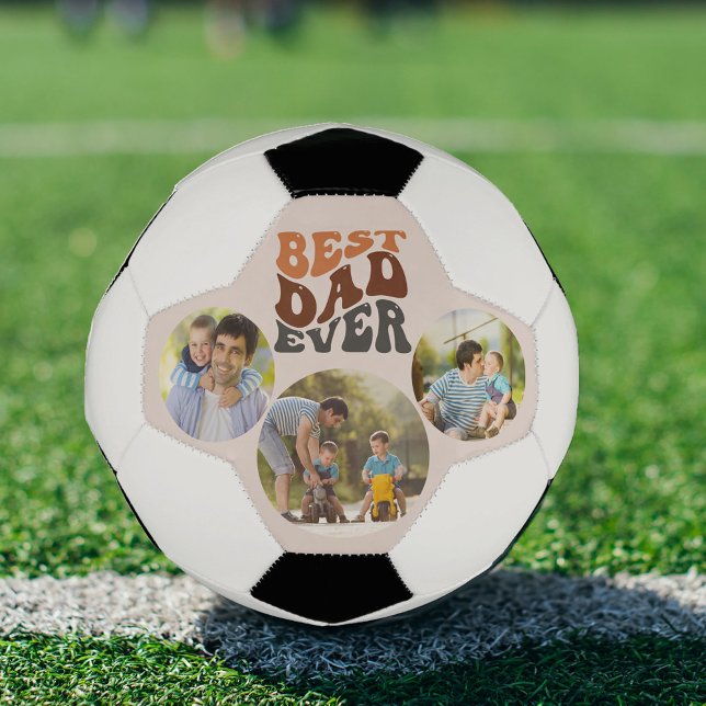 Best Dad Ever 3 Round Photo and Retro Typography Soccer Ball (Creator Uploaded)