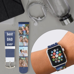 Best Dad Ever 4 Photo Bold Typography Blue Apple Watch Band