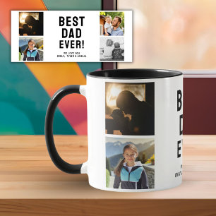 Best Dad Ever 4 Photo Collage Black Mug