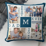 Best Dad Ever 4 Photo Collage Blue White Monogram Cushion<br><div class="desc">Custom Photo Collage Pillow for the Best Dad Ever. The template is set up ready for you to add 4 of your favourite photos, the year and initial. A great gift for father's day, a birthday or as a keepsake of an event or personal achievement. The design has a fresh...</div>