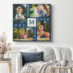 Best Dad Ever 4 Photo Collage Dark Blue and White Canvas Print<br><div class="desc">Custom Photo Collage Canvas Print for the Best Dad Ever. The template is set up ready for you to add 4 of your favourite photos, the year and initial. A great gift for Father's Day, a birthday or as a keepsake of an event or personal achievement. The design has a...</div>