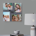 Best Dad Ever 4 Photo Collage Grey Square Wall Clock<br><div class="desc">Modern style photo clock for the best dad ever in neutral colour palette to suit your decor. The design is lettered with "best dad ever [year]" in skinny font typography and you can customise the year and also edit dad to papa or daddy for example, if required. The photo template...</div>