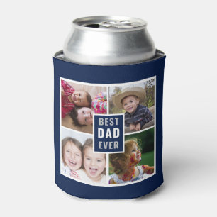 Best Dad Ever 4 Photo Collage Personalised Blue Can Cooler