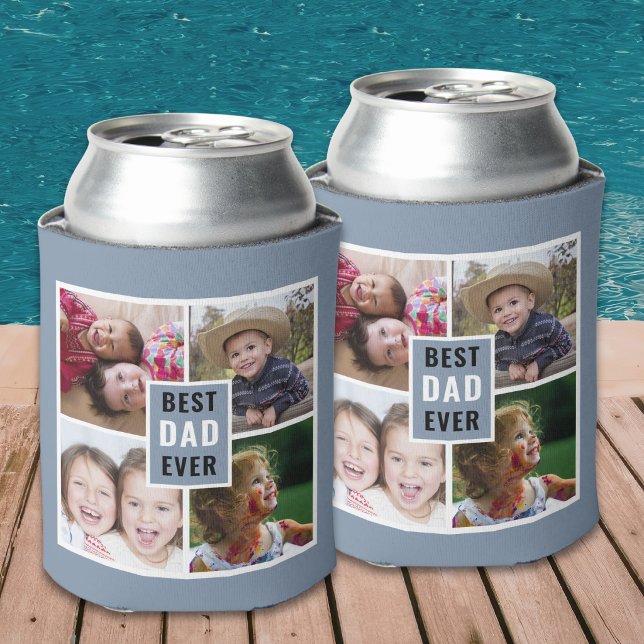 Best Dad Ever 4 Photo Collage Personalised Grey Can Cooler (Creator Uploaded)