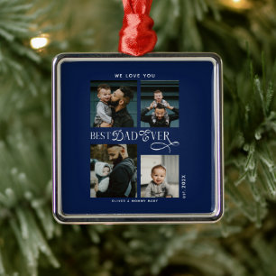 Best Dad Ever 4 Photos Blue Fathers Day Gifts Metal Tree Decoration