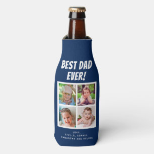 Best Dad Ever 4 Photos Dark Blue Bottle Cooler