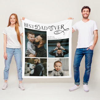 Best Dad Ever 4 Photos Modern Fathers Day Gifts Fleece Blanket