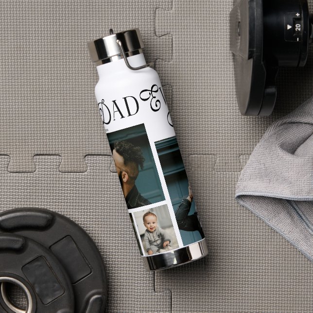  Best Dad Ever 4 Photos Modern Fathers Day Gifts Water Bottle (Gym)