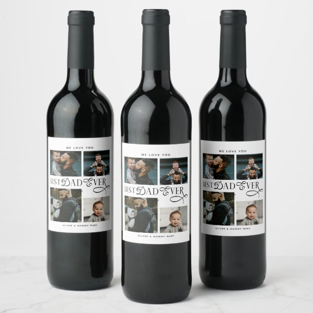  Best Dad Ever 4 Photos Modern Fathers Day Gifts Wine Label (Bottles)