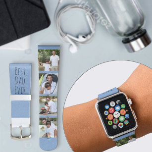 Best Dad Ever 4 Square Photos Blue Grey Apple Watch Band