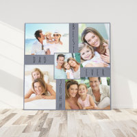 Best Dad Ever 5 Photo Collage Grey Blue Square