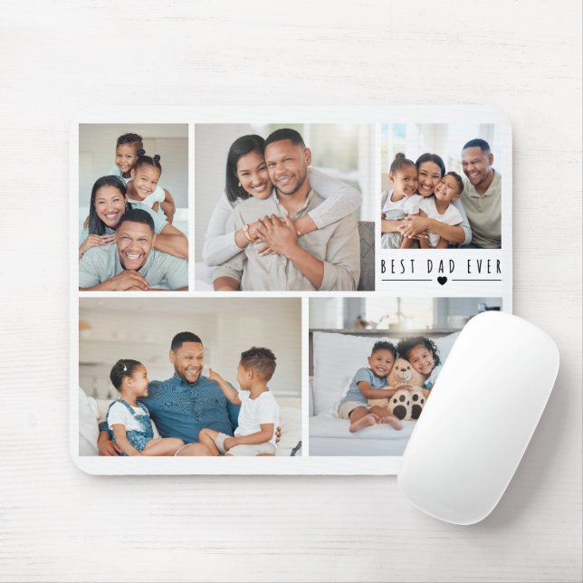 Best Dad Ever | 5 Photo Collage Grid Personalised  Mouse Pad (With Mouse)