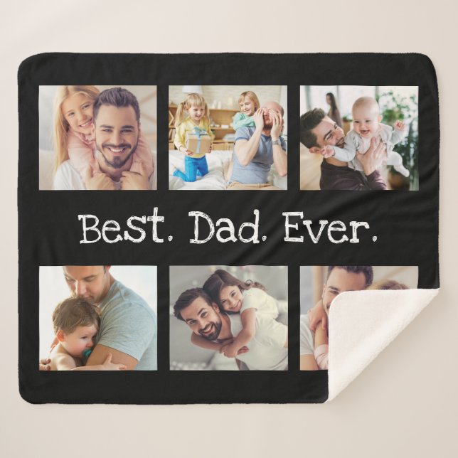 Best Dad Ever 6 Photo Collage in Black and White Sherpa Blanket (Front (Horizontal))