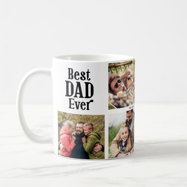 Best Dad Ever 6 Photo Collage Modern Coffee Mug (Left)