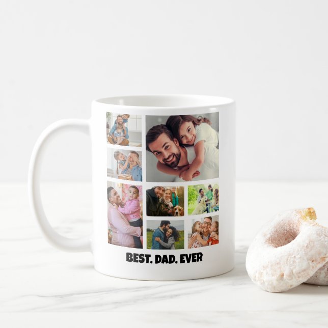 Best Dad Ever – 8 Photo Collage Frame Template Coffee Mug (With Donut)