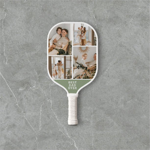 Best Dad Ever 8 Photo Collage Green Pickleball Paddle