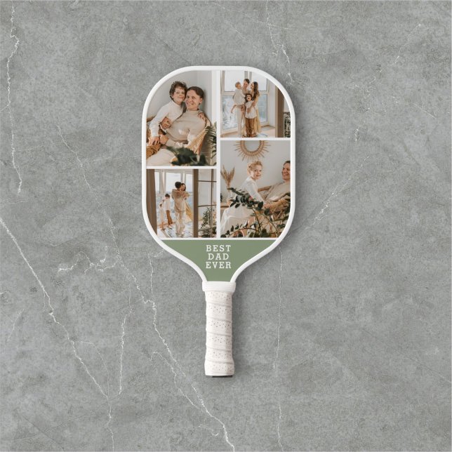 Best Dad Ever 8 Photo Collage Green Pickleball Paddle (Creator Uploaded)