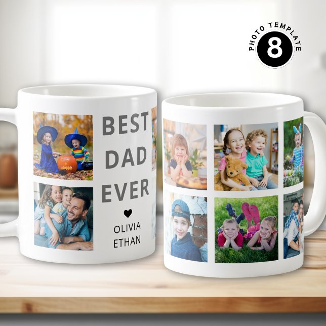 Best Dad Ever 8 Photo Collage Personalised White Coffee Mug (Creator Uploaded)
