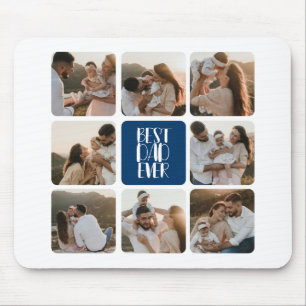 Best Dad Ever 8 Photo Handwritten Script Blue Mouse Pad