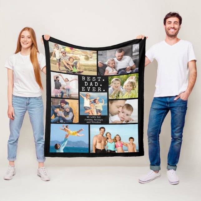 BEST DAD EVER 9 Photo Collage Personalised Fleece Blanket (In Situ)
