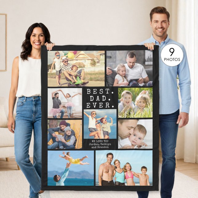 BEST DAD EVER 9 Photo Collage Personalised Fleece Blanket (Creator Uploaded)