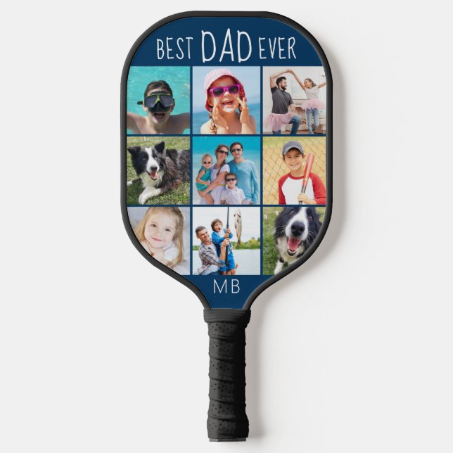 Best Dad Ever 9 Photo Script Name Custom Colour Pickleball Paddle (Front)