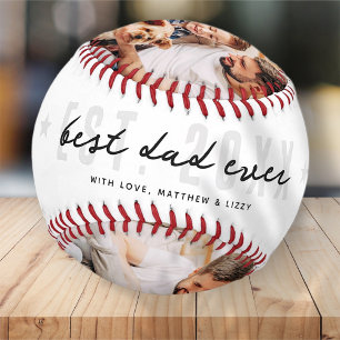 Best Dad Ever Athletic Modern 3 Photo Father's Day Baseball