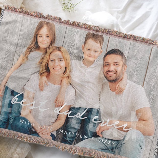 Best Dad Ever Athletic Modern Photo Father's Day Throw Blanket (Creator Uploaded)
