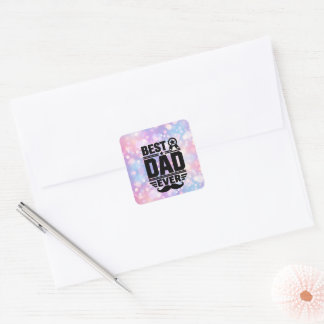 Best Dad Ever Award Ribbon Moustache Gift Square Sticker