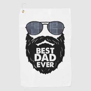 Best Dad ever beard bearded Dad sunglasses black Golf Towel