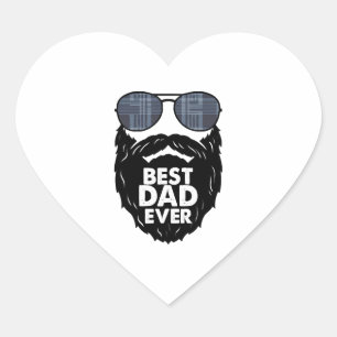 Best Dad ever beard bearded Dad sunglasses black Heart Sticker
