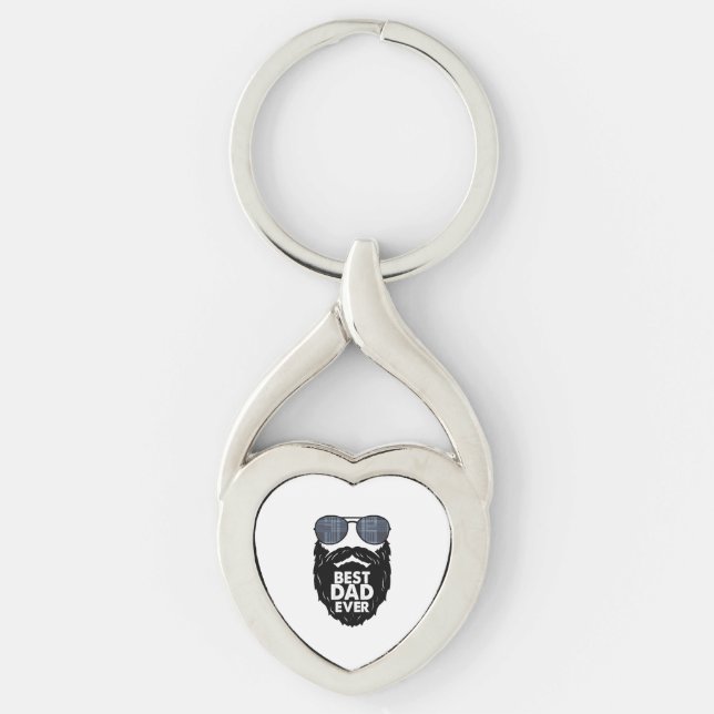 Best Dad ever beard bearded Dad sunglasses black Key Ring (Front)